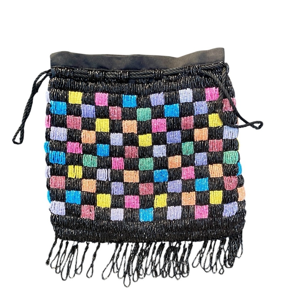 STAUD Beaded Drawstring Pouch Checkered​​​